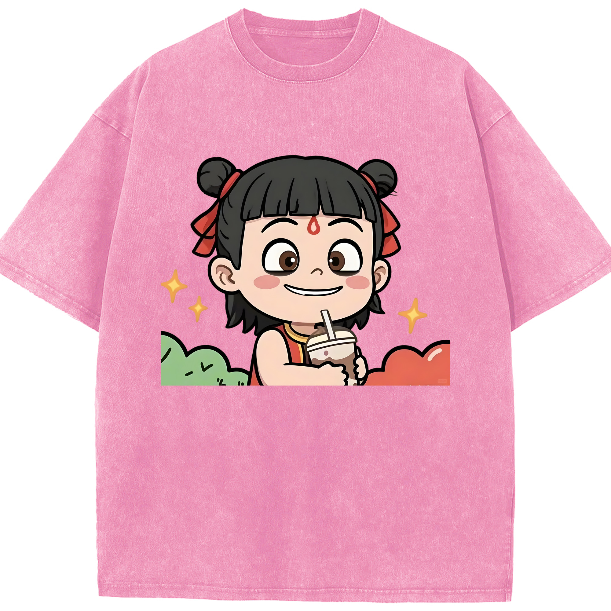 （画像用） Ne Zha 2 ナタ 魔童の大暴れ 綿100% ヴィンテージ風 半袖Tシャツ（フロントプリント）